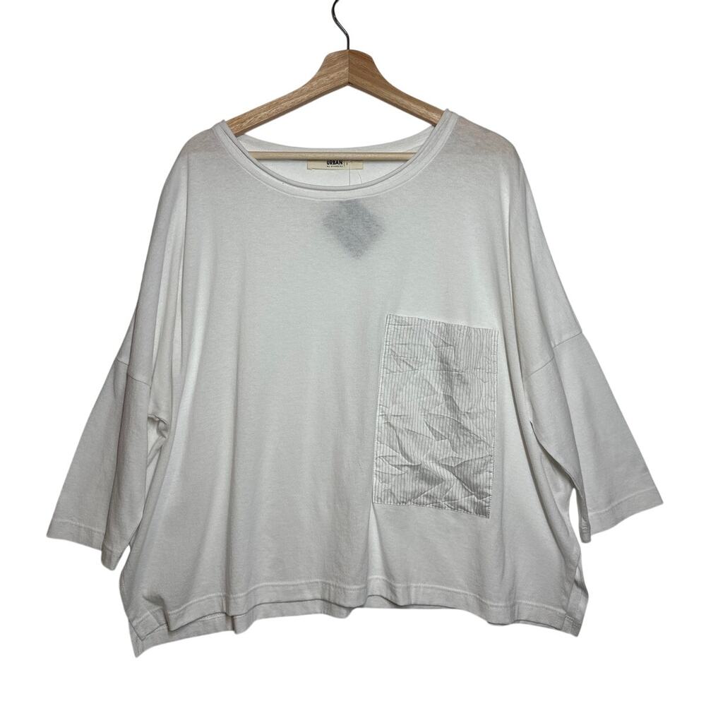 Alembika Urban Seoul Tee White Sz 3 / 10-12 Crinkled Pocket Lagenlook Artsy Boxy